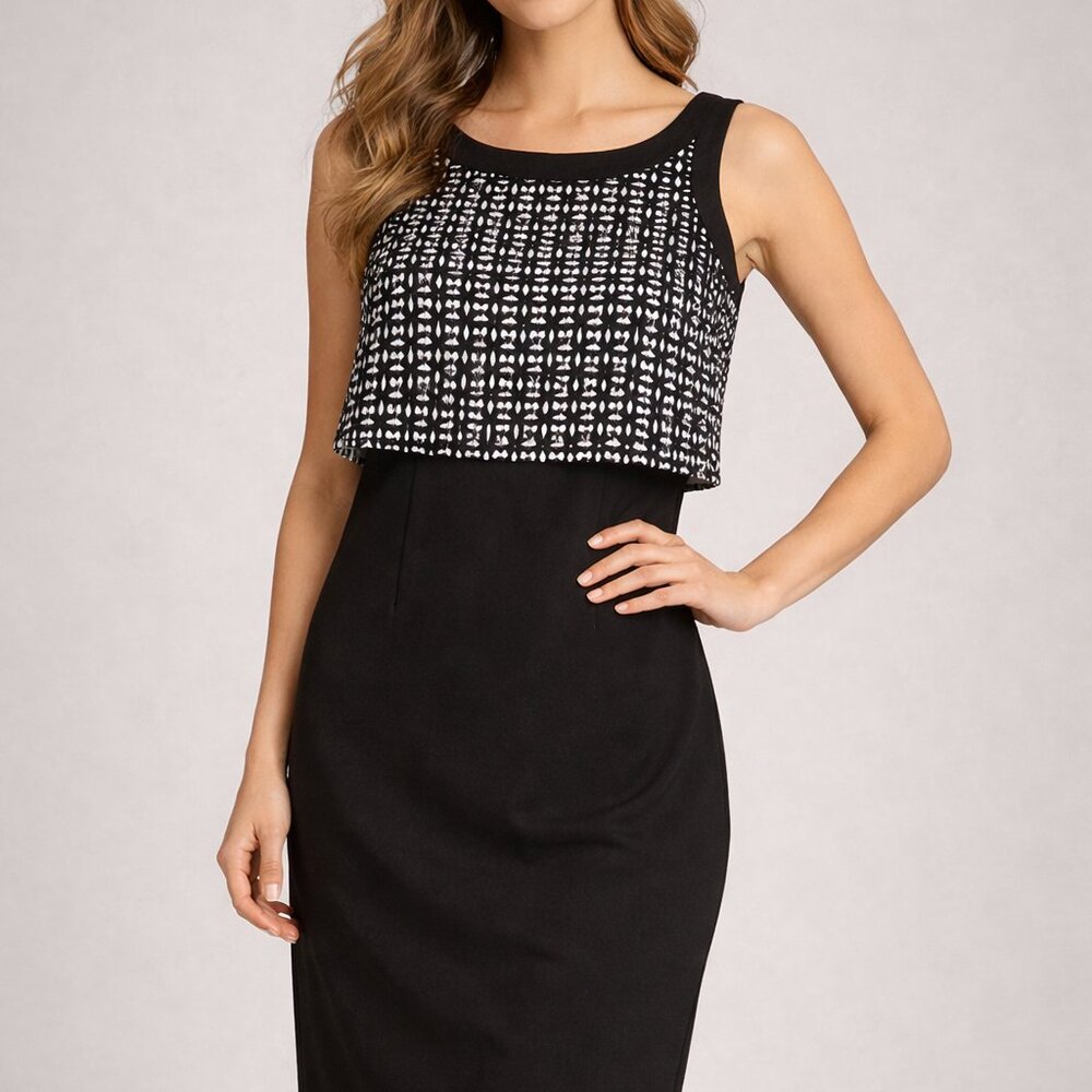 Sheath dress Laundry By Shelli Segal Black & White Lazer Cutout Sheath, Med, EUC